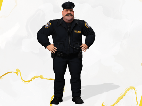 Stylized Cartoon Police Chief Rigged Fat Cop 3D Модель