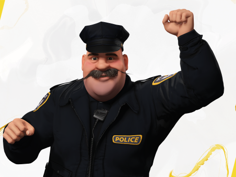 Stylized Cartoon Police Chief Rigged Fat Cop 3D Модель