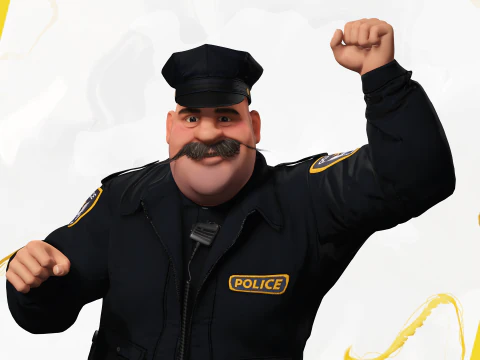 Stylized Cartoon Police Chief Rigged Fat Cop 3D Model