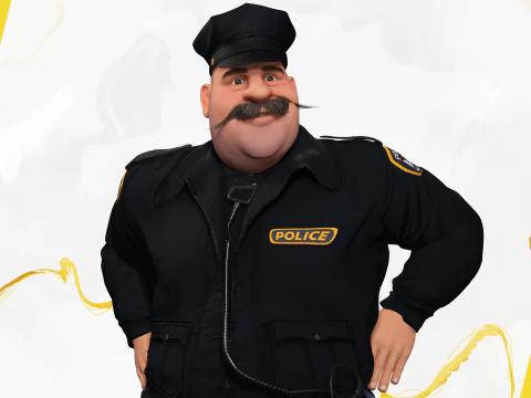 Stylized Cartoon Police Chief Rigged Fat Cop 3D Model