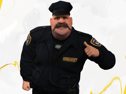 Stylized Cartoon Police Chief Rigged Fat Cop 3D Модель