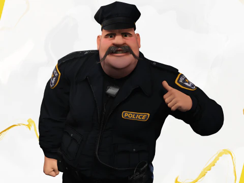 Stylized Cartoon Police Chief Rigged Fat Cop 3D Model