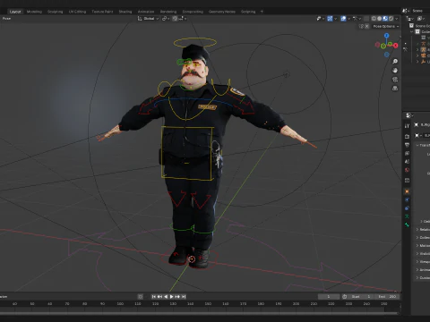Stylized Cartoon Police Chief Rigged Fat Cop 3D Model