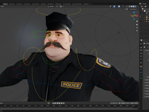 Stylized Cartoon Police Chief Rigged Fat Cop 3D Model