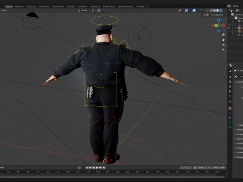 Stylized Cartoon Police Chief Rigged Fat Cop 3D Model