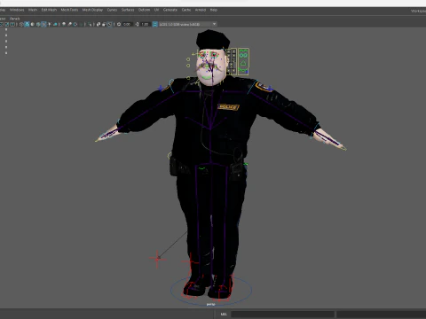 Stylized Cartoon Police Chief Rigged Fat Cop 3D Model