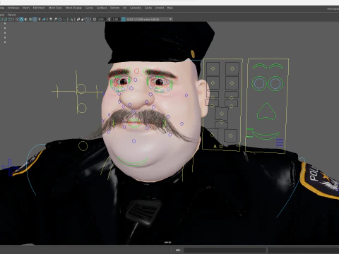 Stylized Cartoon Police Chief Rigged Fat Cop 3D Model
