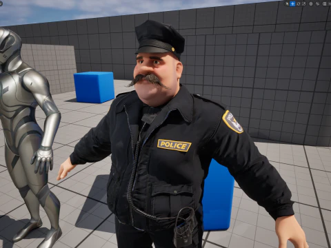 Stylized Cartoon Police Chief Rigged Fat Cop 3D Model
