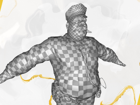 Stylized Cartoon Police Chief Rigged Fat Cop 3D Модель