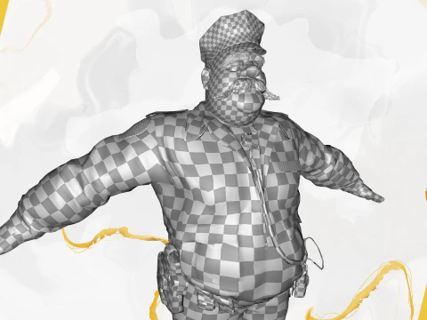 Stylized Cartoon Police Chief Rigged Fat Cop 3D Model