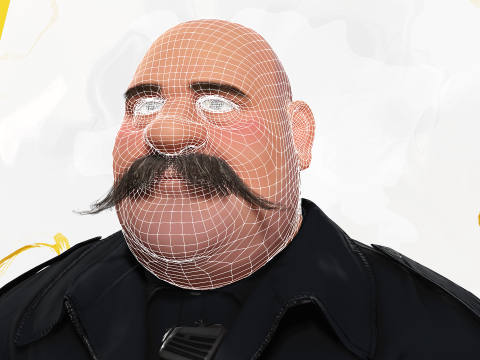 Stylized Cartoon Police Chief Rigged Fat Cop 3D Модель