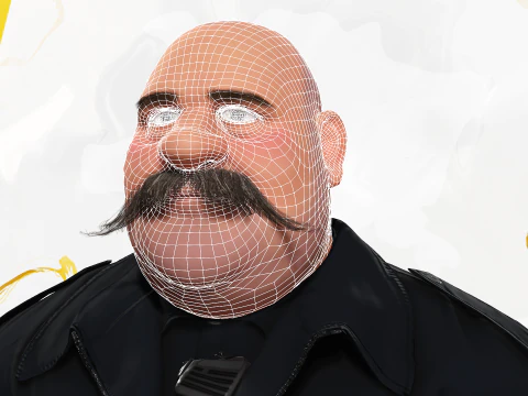 Stylized Cartoon Police Chief Rigged Fat Cop 3D Model