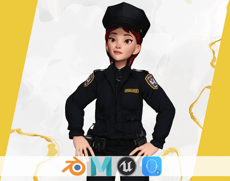 Ufficiale di polizia femminile stilizzato Poliziotto donna truccata Poliziotta Modello 3D .c4d .max .obj .3ds .fbx .stl .blend 