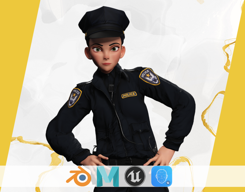 Toon Police Woman 3D Character Female Law Enforcement Office Modello 3D .c4d .max .obj .3ds .fbx .stl .blend