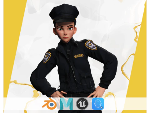 トゥーン警察女性 3D キャラクター女性法執行局 3Dモデル