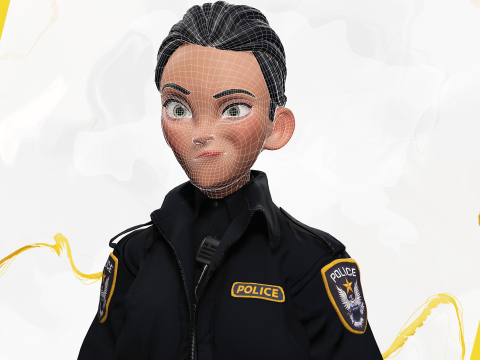 Toon Police Woman 3D Character Female Law Enforcement Office Modello 3D