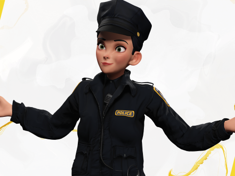 Toon Police Woman 3D Character Female Law Enforcement Office Modello 3D
