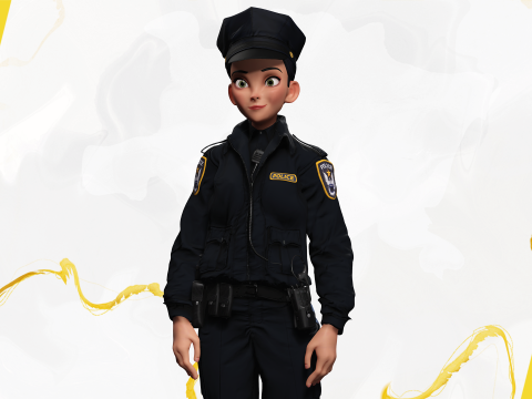 Toon Police Woman 3D Character Female Law Enforcement Office Modello 3D