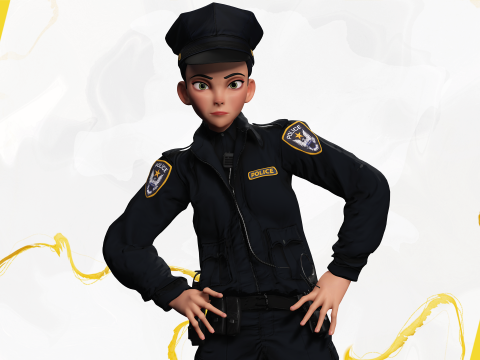 Toon Police Woman 3D Character Female Law Enforcement Office Modello 3D