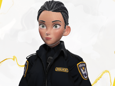 Toon Police Woman 3D Character Female Law Enforcement Office Modello 3D
