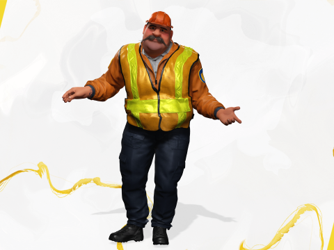 Stylized Cartoon Construction Worker Rigged Foreman Builder 3D Модель