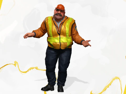 Stylized Cartoon Construction Worker Rigged Foreman Builder 3D Model