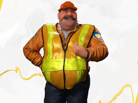 Stylized Cartoon Construction Worker Rigged Foreman Builder 3D Модель