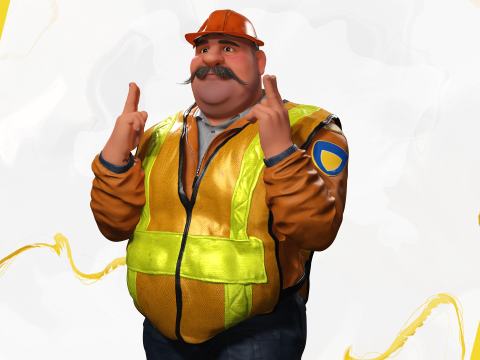 Stylized Cartoon Construction Worker Rigged Foreman Builder 3D Модель