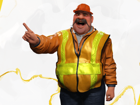 Stylized Cartoon Construction Worker Rigged Foreman Builder 3D Модель