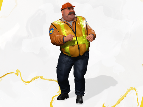 Stylized Cartoon Construction Worker Rigged Foreman Builder 3D Модель