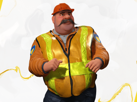 Stylized Cartoon Construction Worker Rigged Foreman Builder 3D Модель
