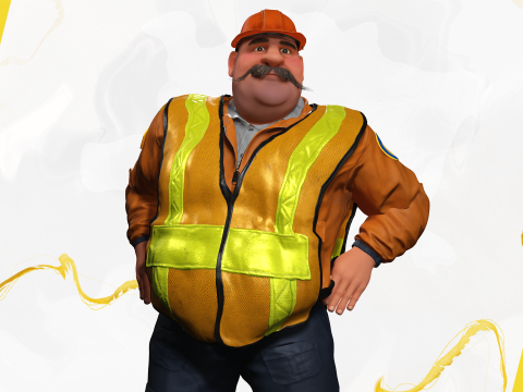 Stylized Cartoon Construction Worker Rigged Foreman Builder 3D Модель