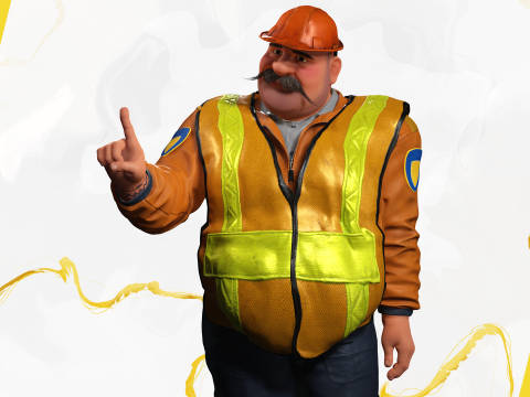Stylized Cartoon Construction Worker Rigged Foreman Builder 3D Модель