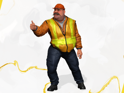 Stylized Cartoon Construction Worker Rigged Foreman Builder 3D Модель