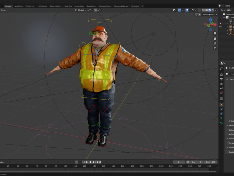 Stylized Cartoon Construction Worker Rigged Foreman Builder 3D Модель