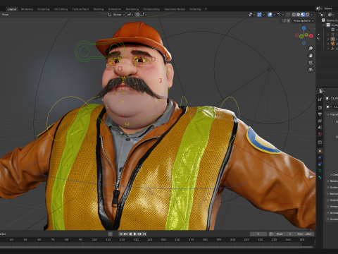 Stylized Cartoon Construction Worker Rigged Foreman Builder 3D Модель