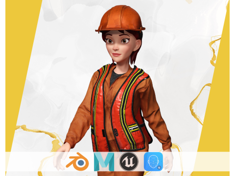 Stylized Female Construction Worker Rigged Builder in Safety Modelo 3D