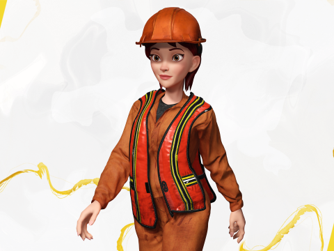 Stylized Female Construction Worker Rigged Builder in Safety 3D Model