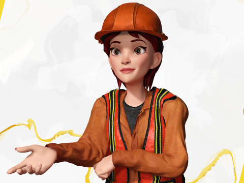 Stylized Female Construction Worker Rigged Builder in Safety 3D Model
