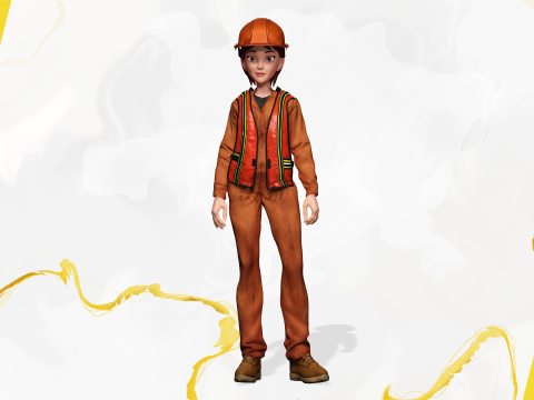 Stylized Female Construction Worker Rigged Builder in Safety 3D Model