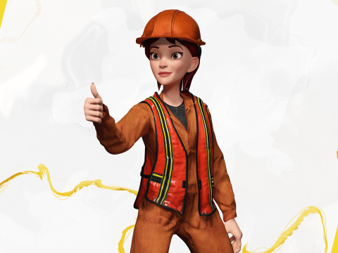 Stylized Female Construction Worker Rigged Builder in Safety 3D Model