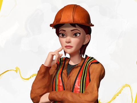 Stylized Female Construction Worker Rigged Builder in Safety 3D Model