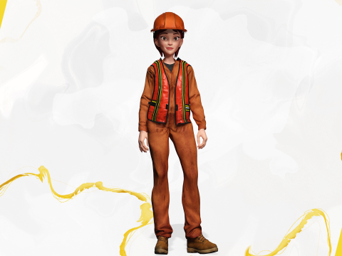 Stylized Female Construction Worker Rigged Builder in Safety 3D Model