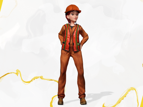 Stylized Female Construction Worker Rigged Builder in Safety 3D Model