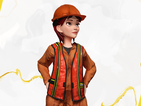 Stylized Female Construction Worker Rigged Builder in Safety 3D Model