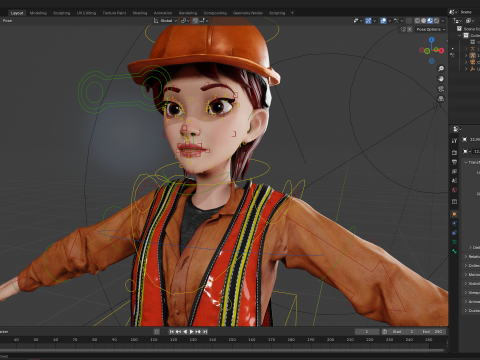Stylized Female Construction Worker Rigged Builder in Safety 3D Model