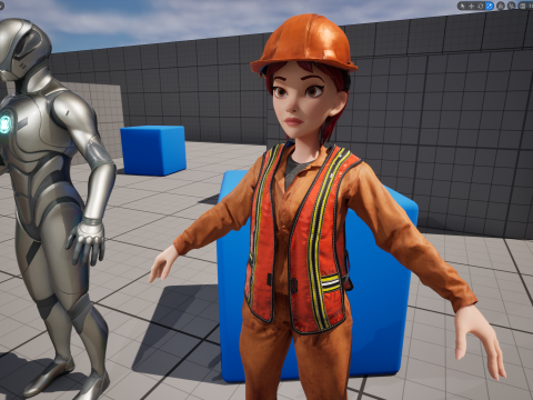 Stylized Female Construction Worker Rigged Builder in Safety 3D Model