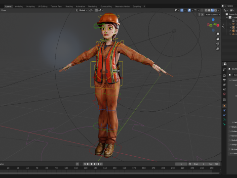 Stylized Female Construction Worker Rigged Builder in Safety 3D Model