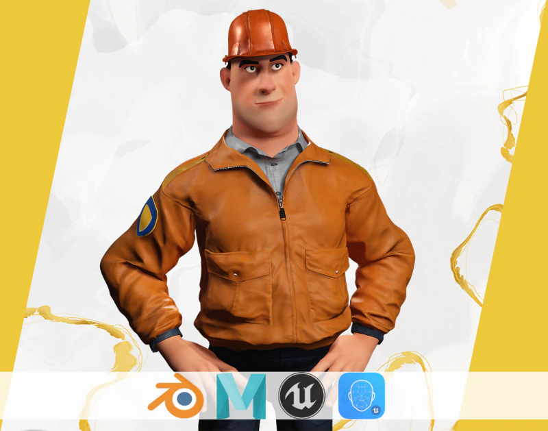 Cartoon Construction Worker in Jacket with Hard Hat 3D Model .c4d .max .obj .3ds .fbx .stl .blend 