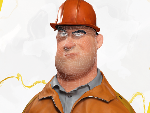 Cartoon Construction Worker in Jacket with Hard Hat 3D Model